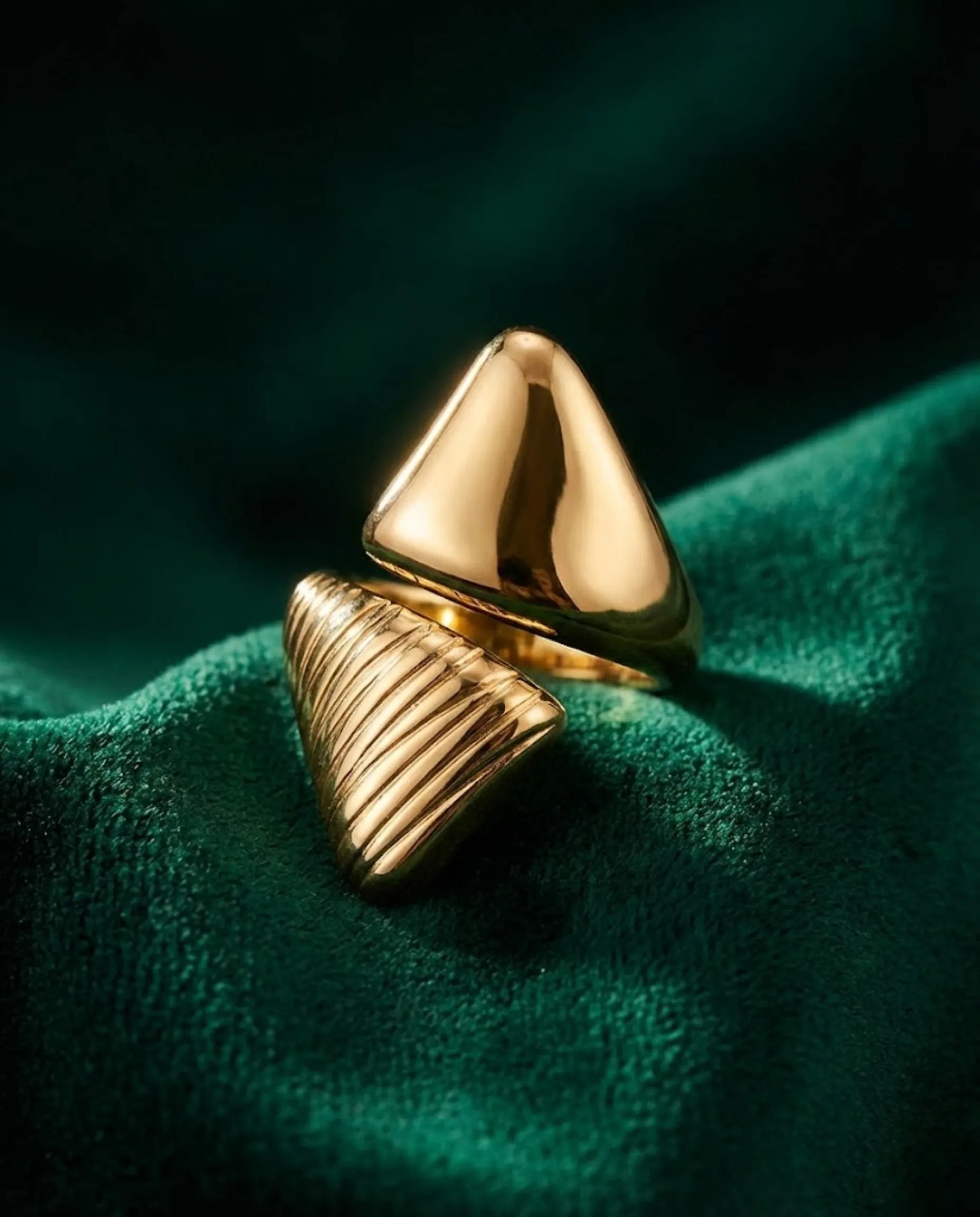 Orneza Dual Texture Pyramid Statement Ring - Adjustable Gold