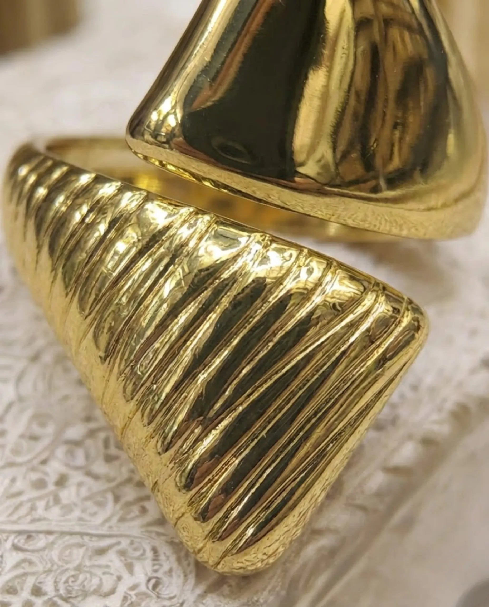 Orneza Dual Texture Pyramid Statement Ring - Adjustable Gold