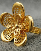 Orneza Gold Filigree Five Petal Floral Statement Ring
