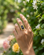 Orneza Vintage Roman Numeral Gold Watch Ring with Black Dial