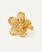 Orneza Gold Filigree Five Petal Floral Statement Ring