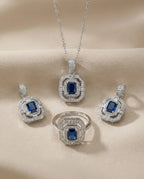 Orneza Sapphire Azure Halo Silver Jewelry Set