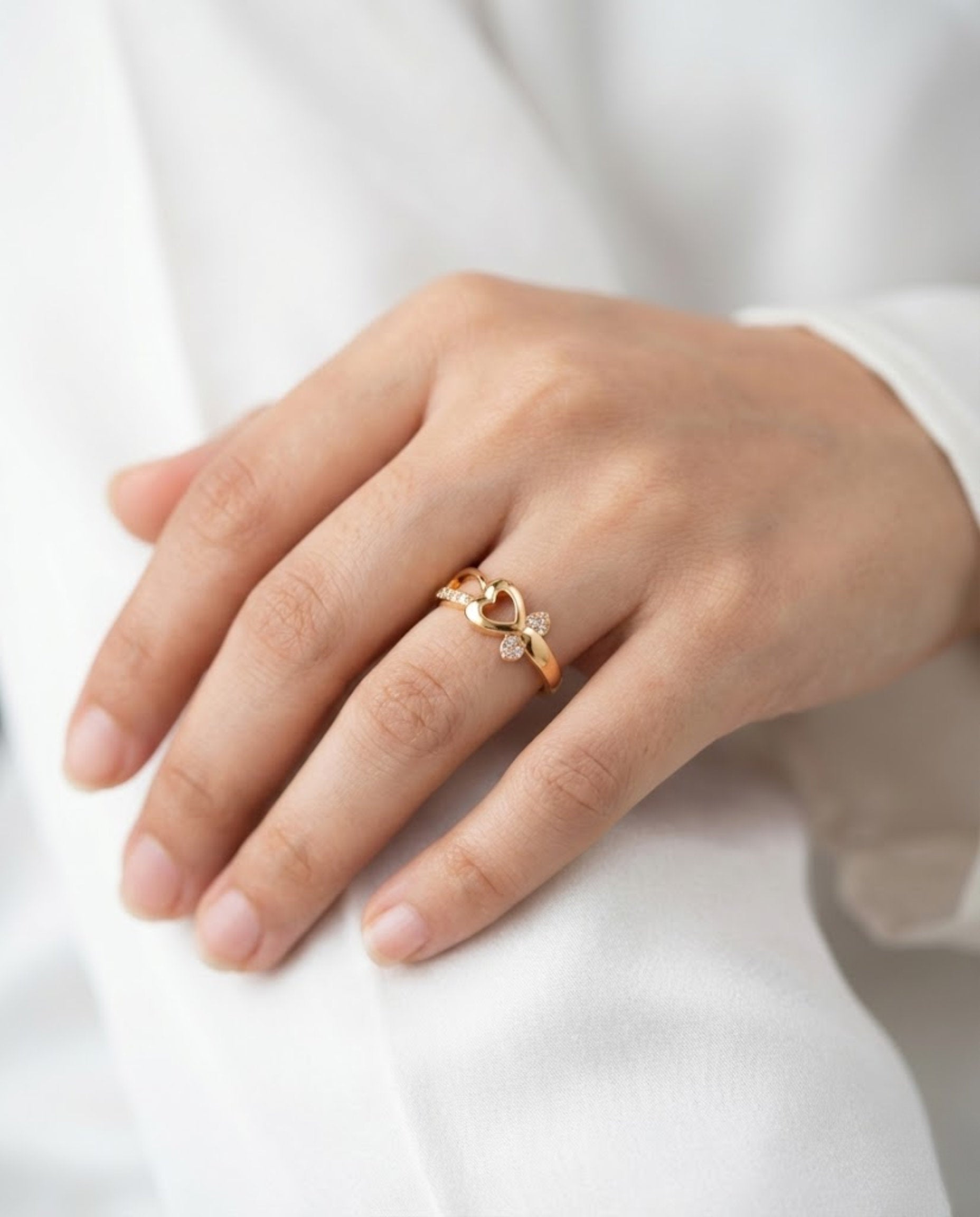 Orneza Gold Heart Infinity Adjustable Ring