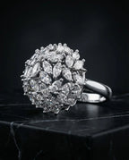 Orneza Marquise Stellar Silver Cluster Statement Ring