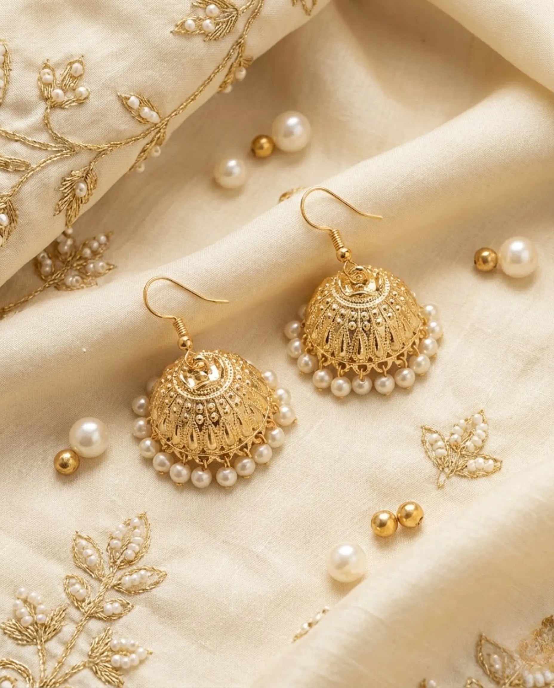 Orneza Gold Plated Square Jhumka Earrings with Ruby Drops