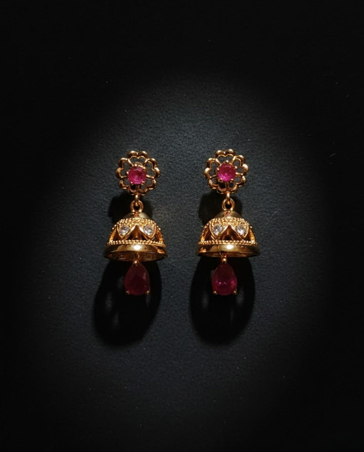 Orneza Royal Ruby Gold Jhumka Earrings