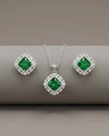 Orneza Emerald Royale Cushion Cut Silver Jewelry Set