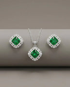 Orneza Emerald Royale Cushion Cut Silver Jewelry Set