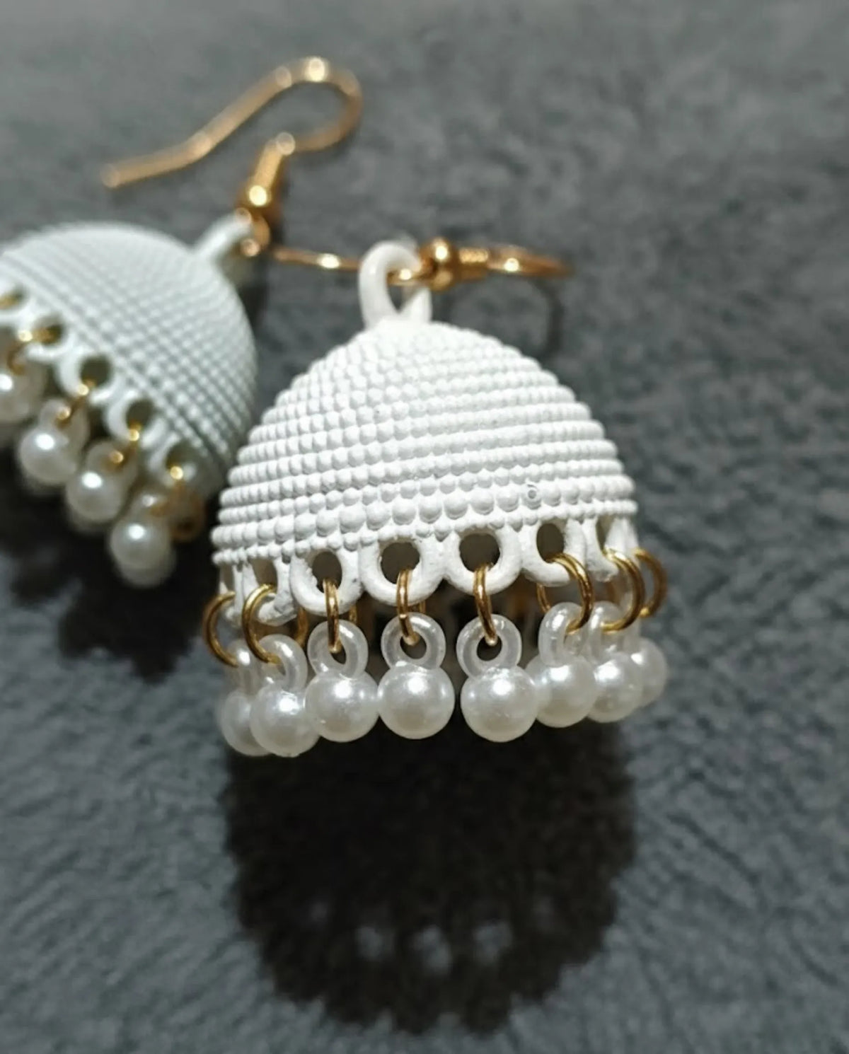 Chic White Matte Pearl Jhumka Earrings by Orneza