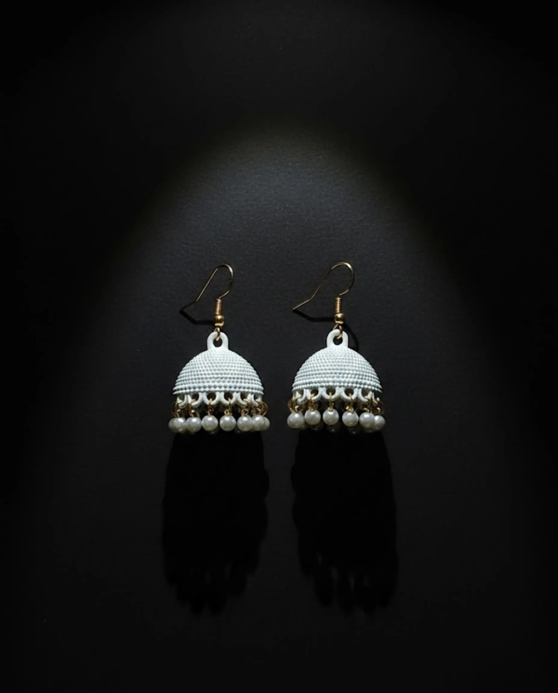 Chic White Matte Pearl Jhumka Earrings by Orneza