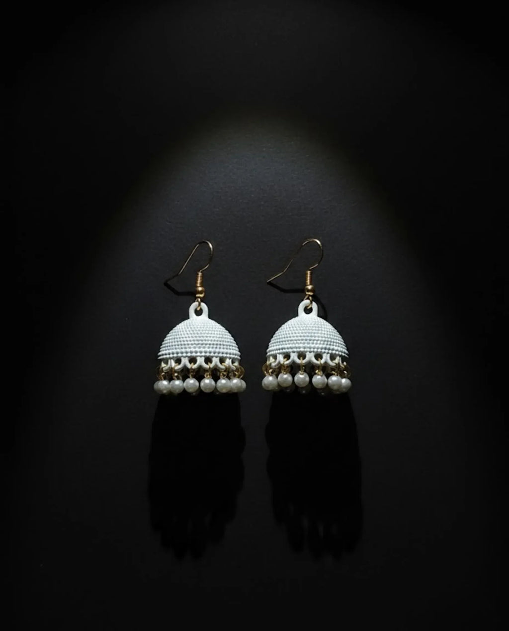 Chic White Matte Pearl Jhumka Earrings by Orneza
