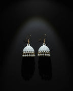 Chic White Matte Pearl Jhumka Earrings by Orneza