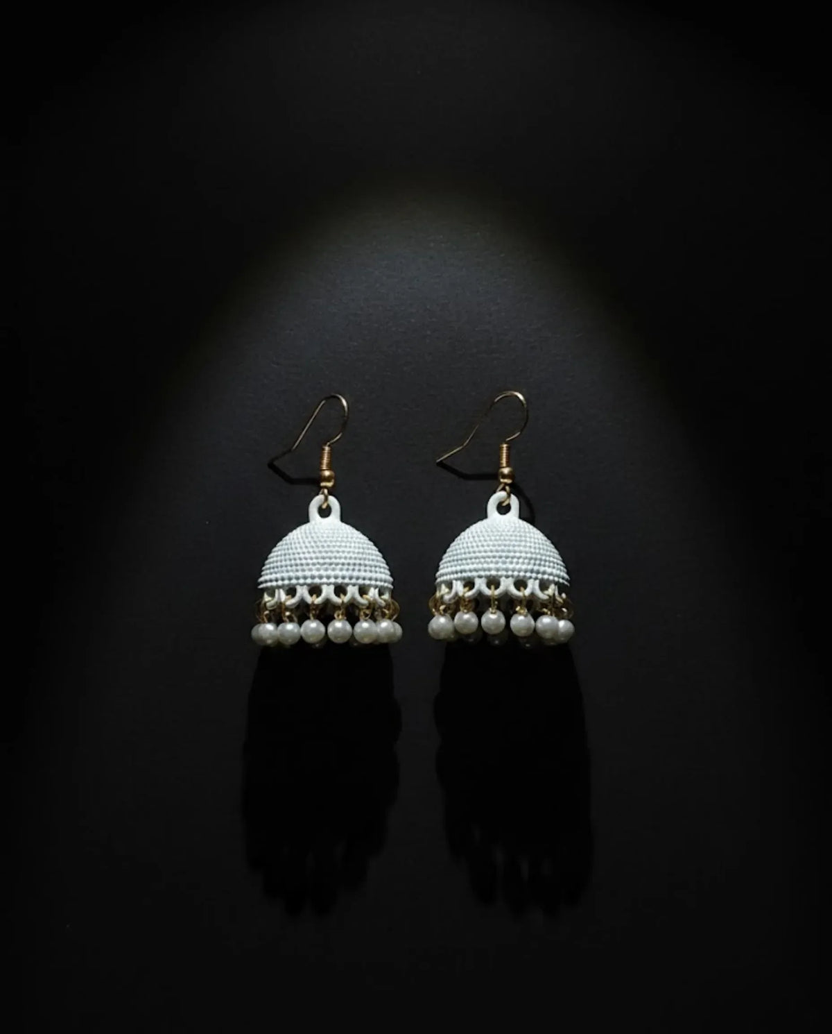 Chic White Matte Pearl Jhumka Earrings by Orneza