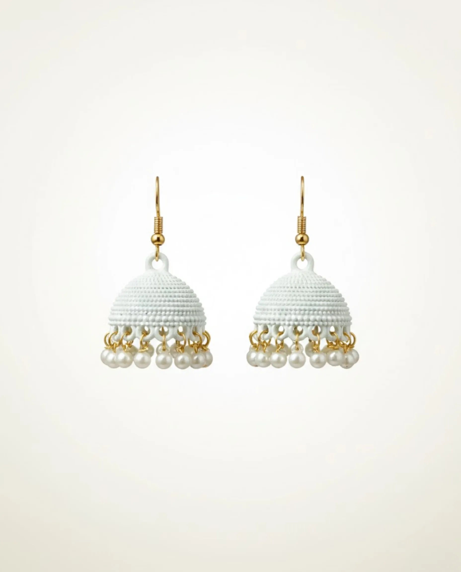 Chic White Matte Pearl Jhumka Earrings by Orneza