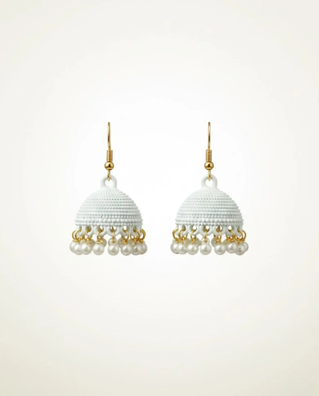 Chic White Matte Pearl Jhumka Earrings by Orneza