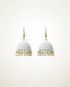 Chic White Matte Pearl Jhumka Earrings by Orneza