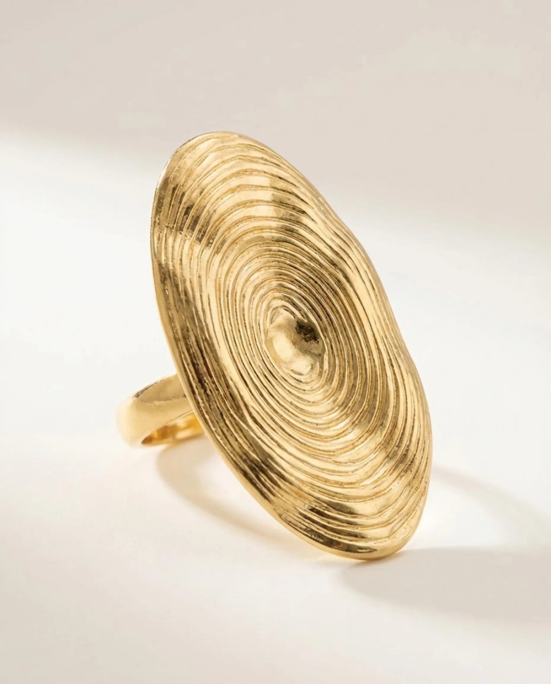 Orneza Golden Ripple Ellipse Statement Ring - Adjustable