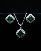 Orneza Emerald Royale Cushion Cut Silver Jewelry Set