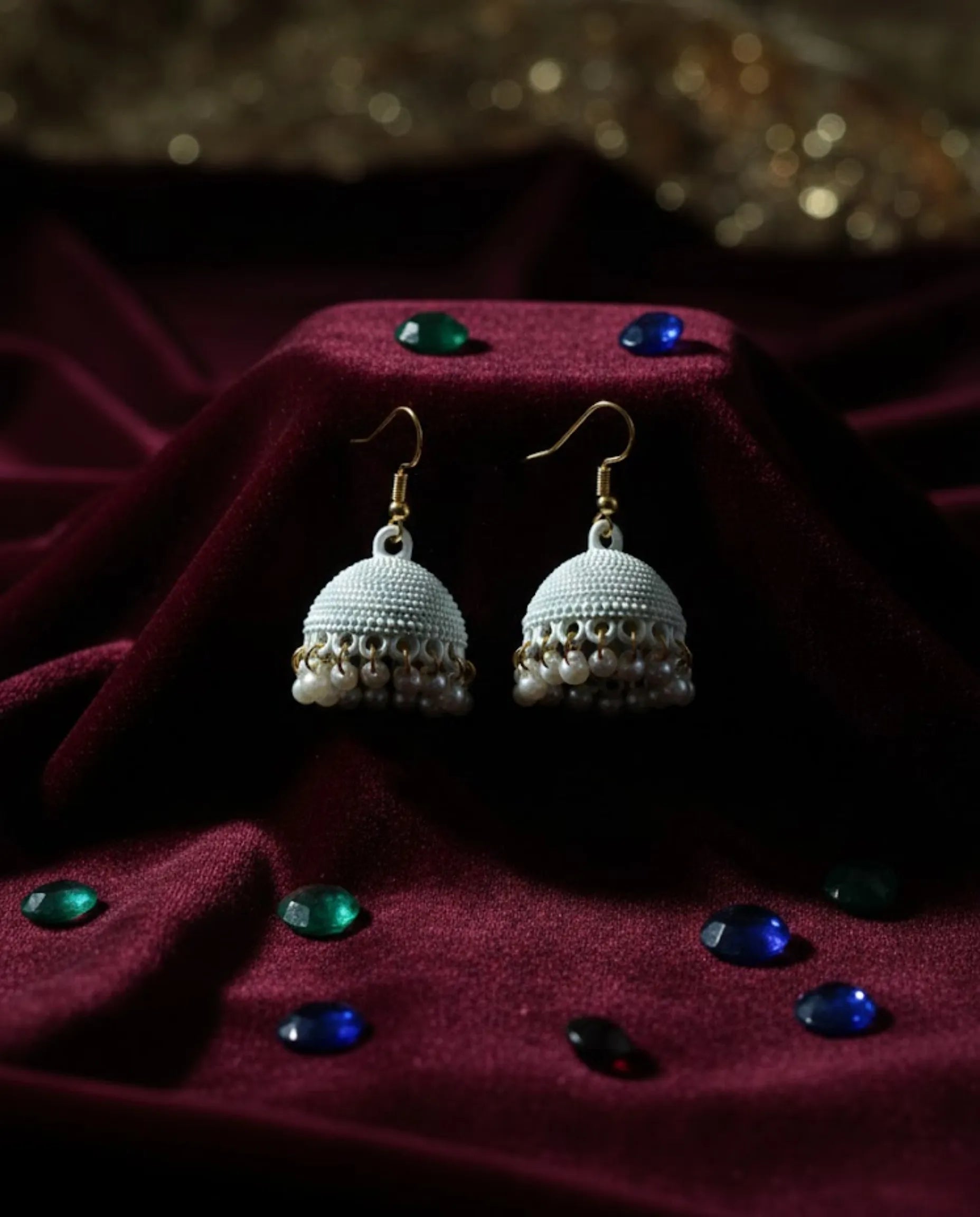 Chic White Matte Pearl Jhumka Earrings by Orneza