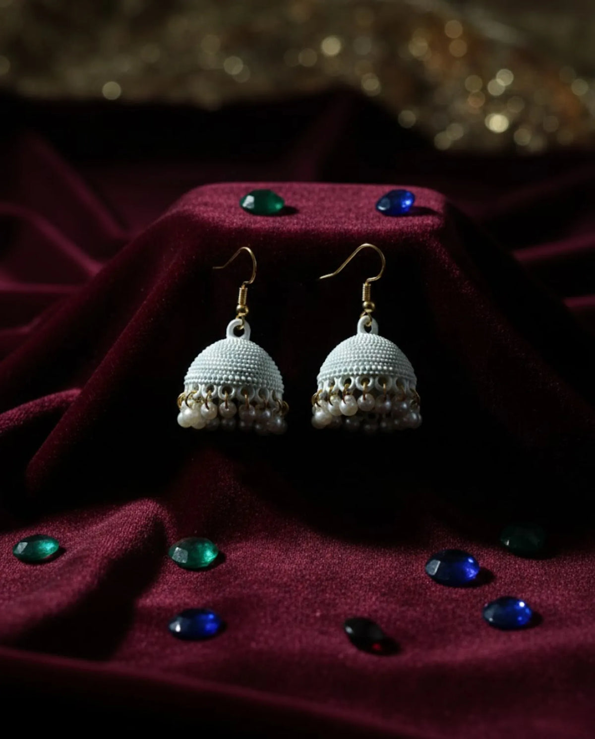 Chic White Matte Pearl Jhumka Earrings by Orneza