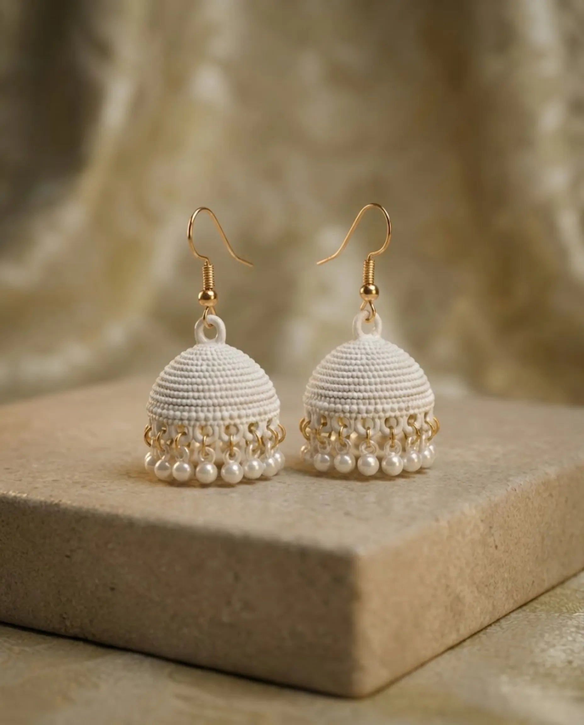 Chic White Matte Pearl Jhumka Earrings by Orneza