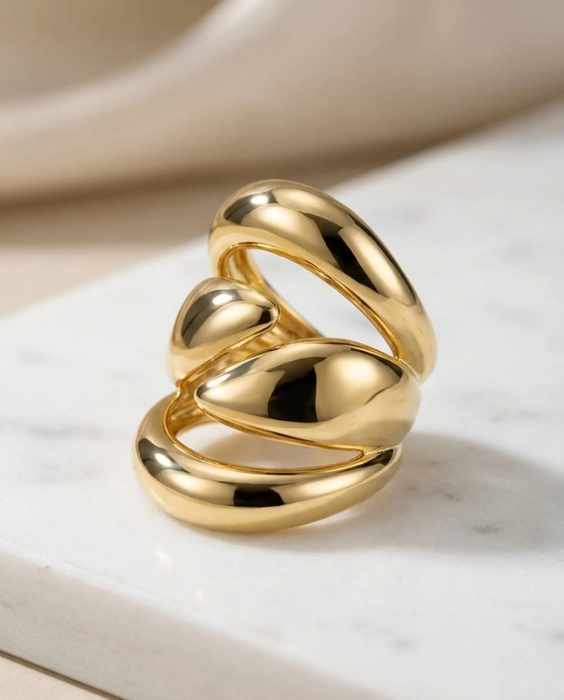Orneza Liquid Gold Orb Statement Ring - Adjustable Bold