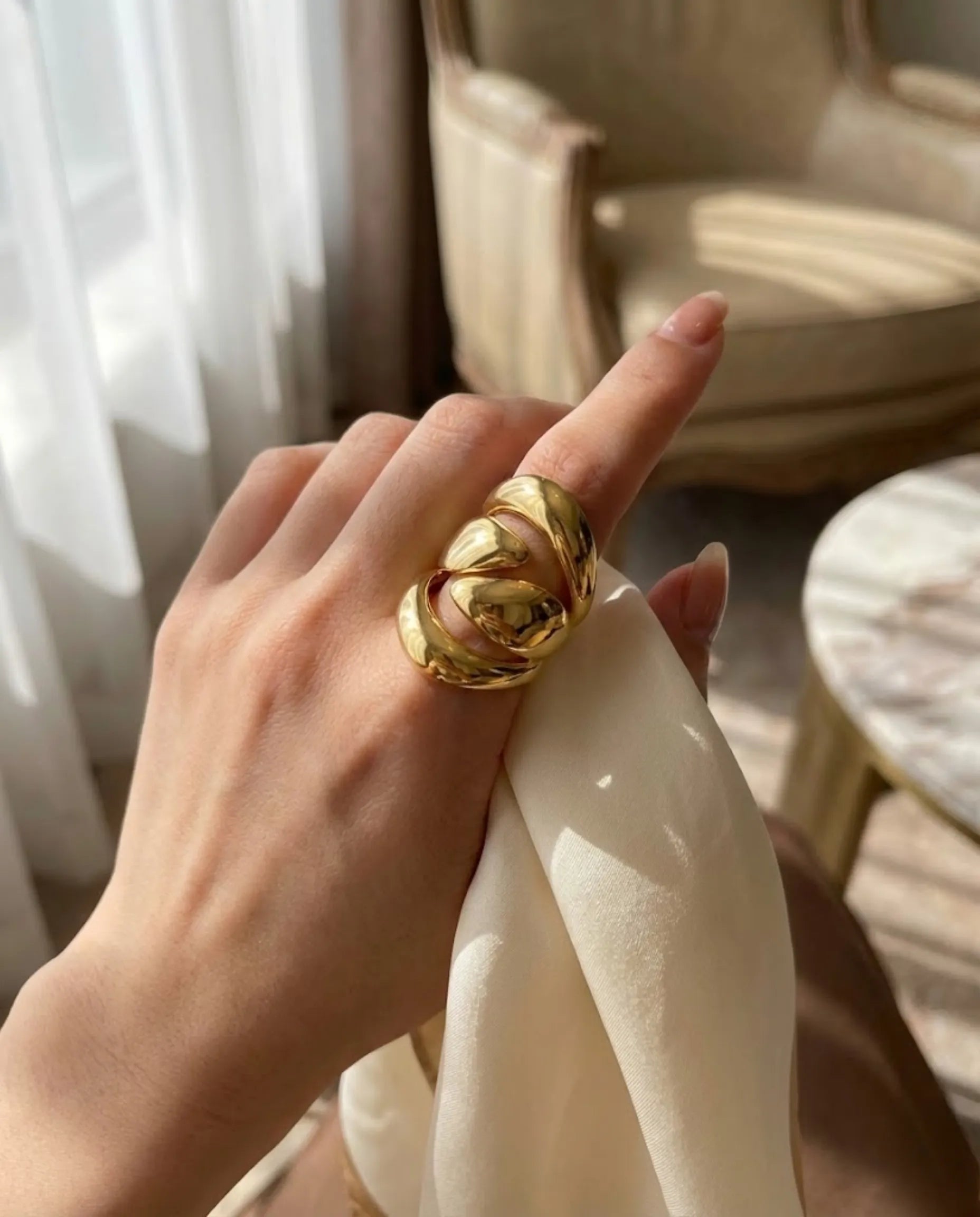 Orneza Liquid Gold Orb Statement Ring - Adjustable Bold