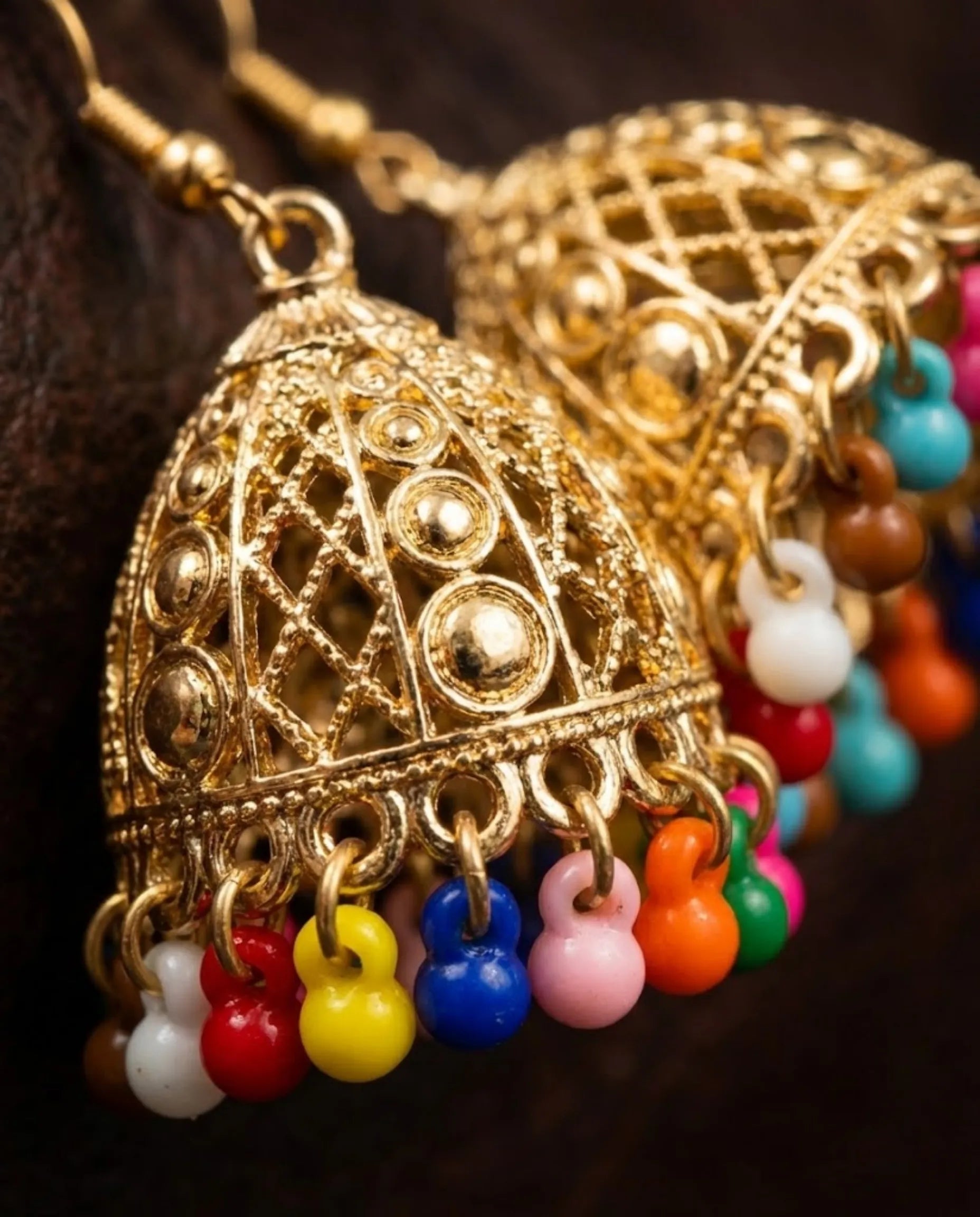 Orneza Multi-Color Beaded Gold Jhumka Earrings