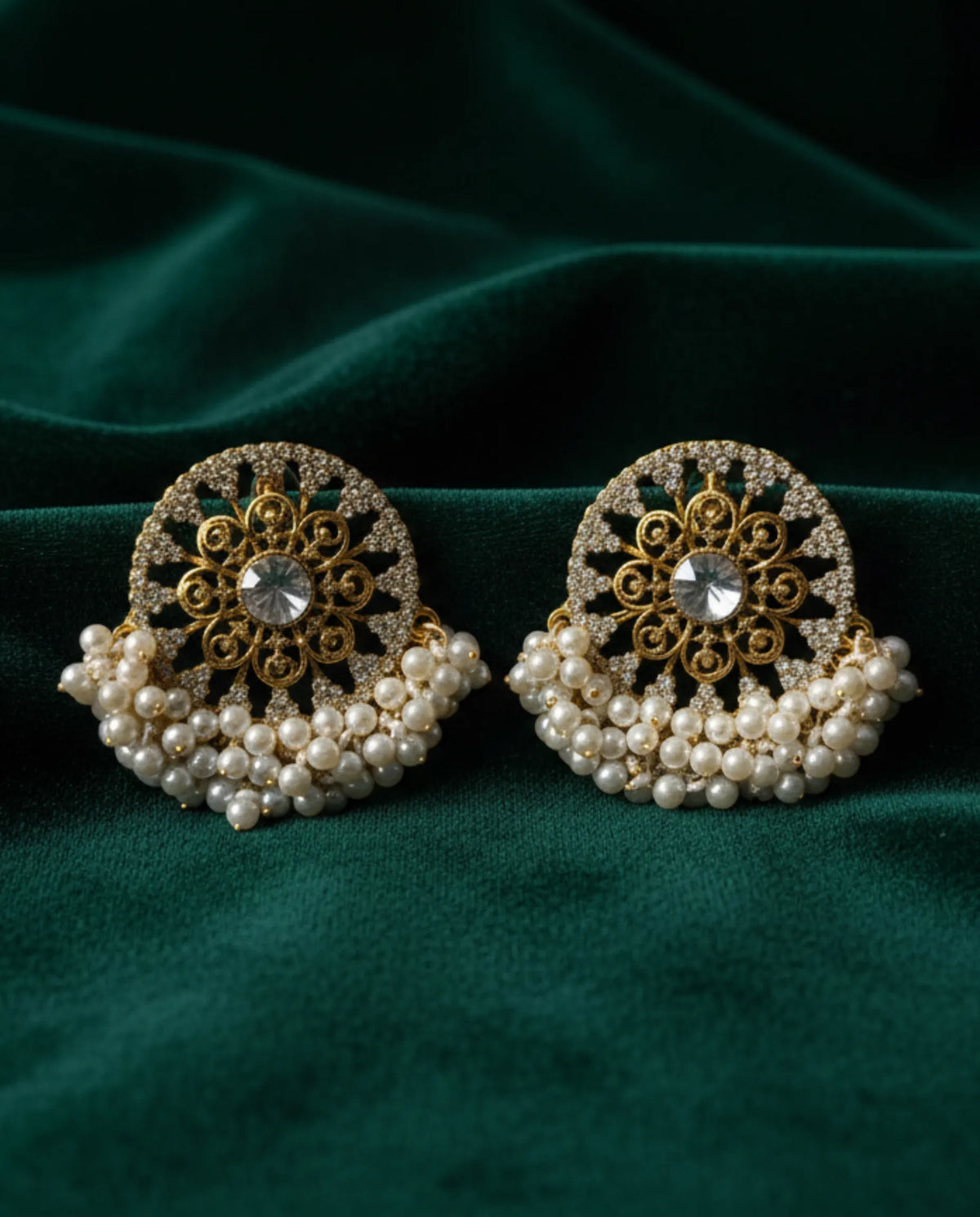 Orneza Pearl Encrusted Gold Chandbali Statement Earrings