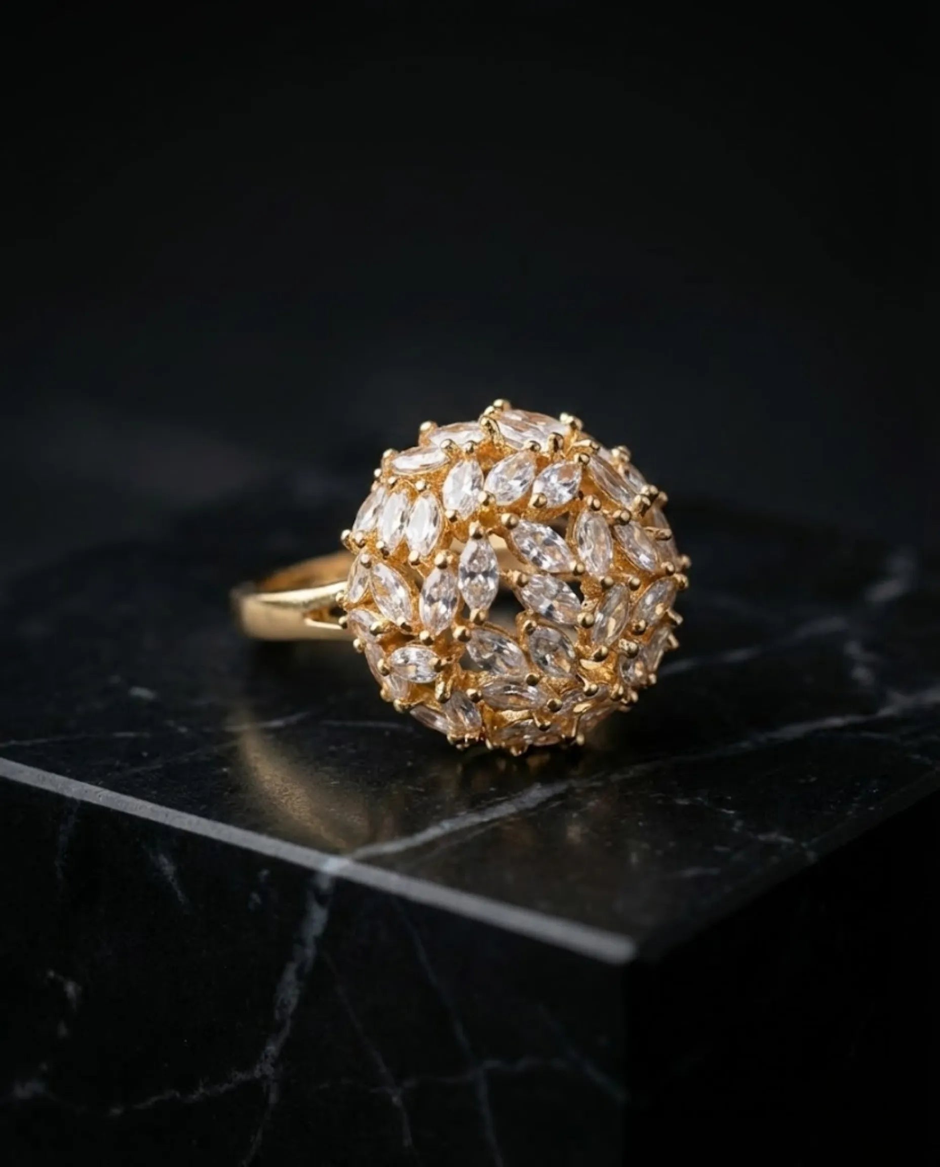Orneza Starlight Marquise Crystal Cluster Gold Ring