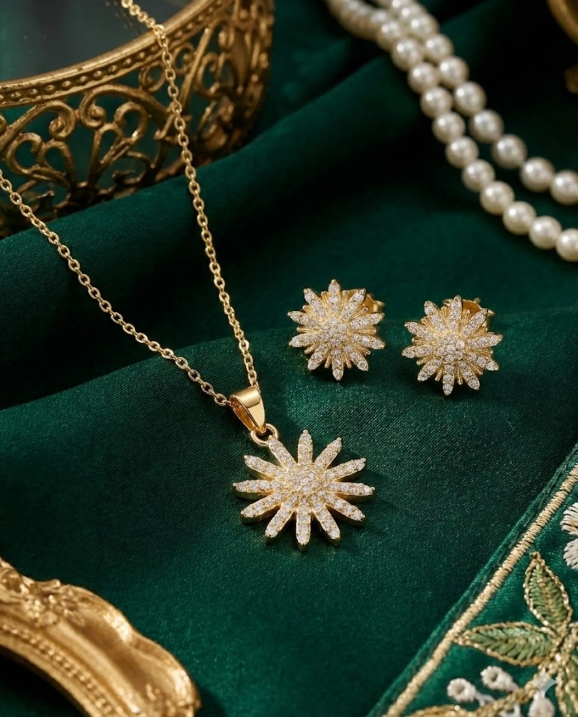 Orneza Emerald Royale Cushion Cut Silver Jewelry Set