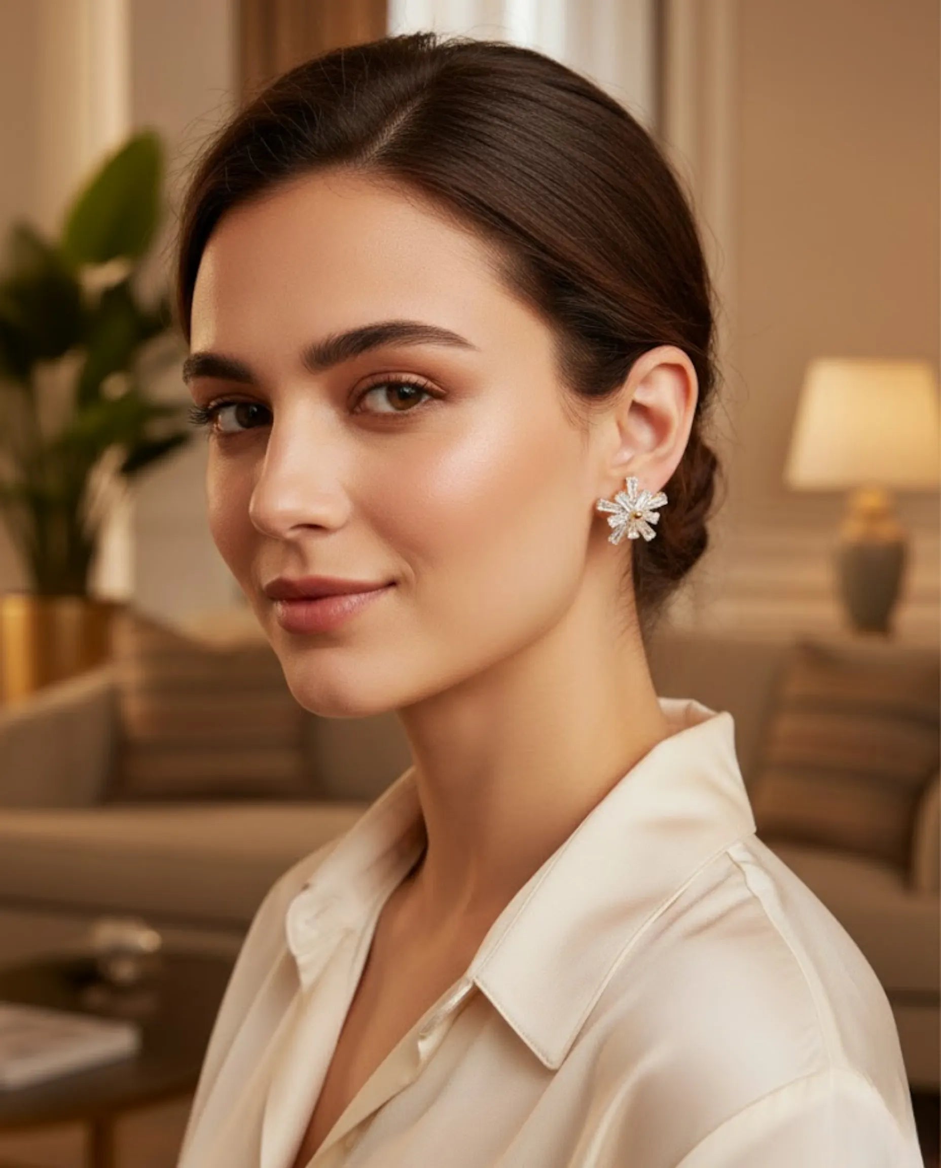 Luxury Starburst Crystal Stud Earrings by Orneza