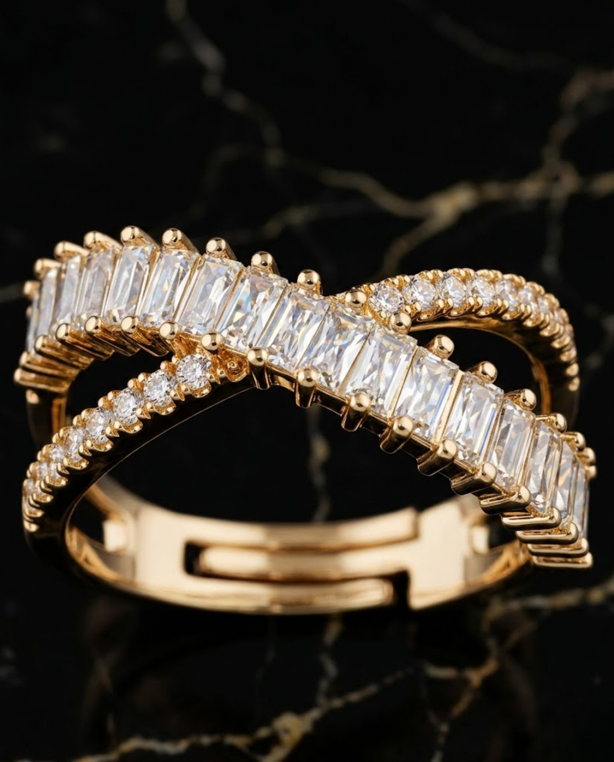 Orneza X-Cross Baguette Zircon Gold Plated Ring