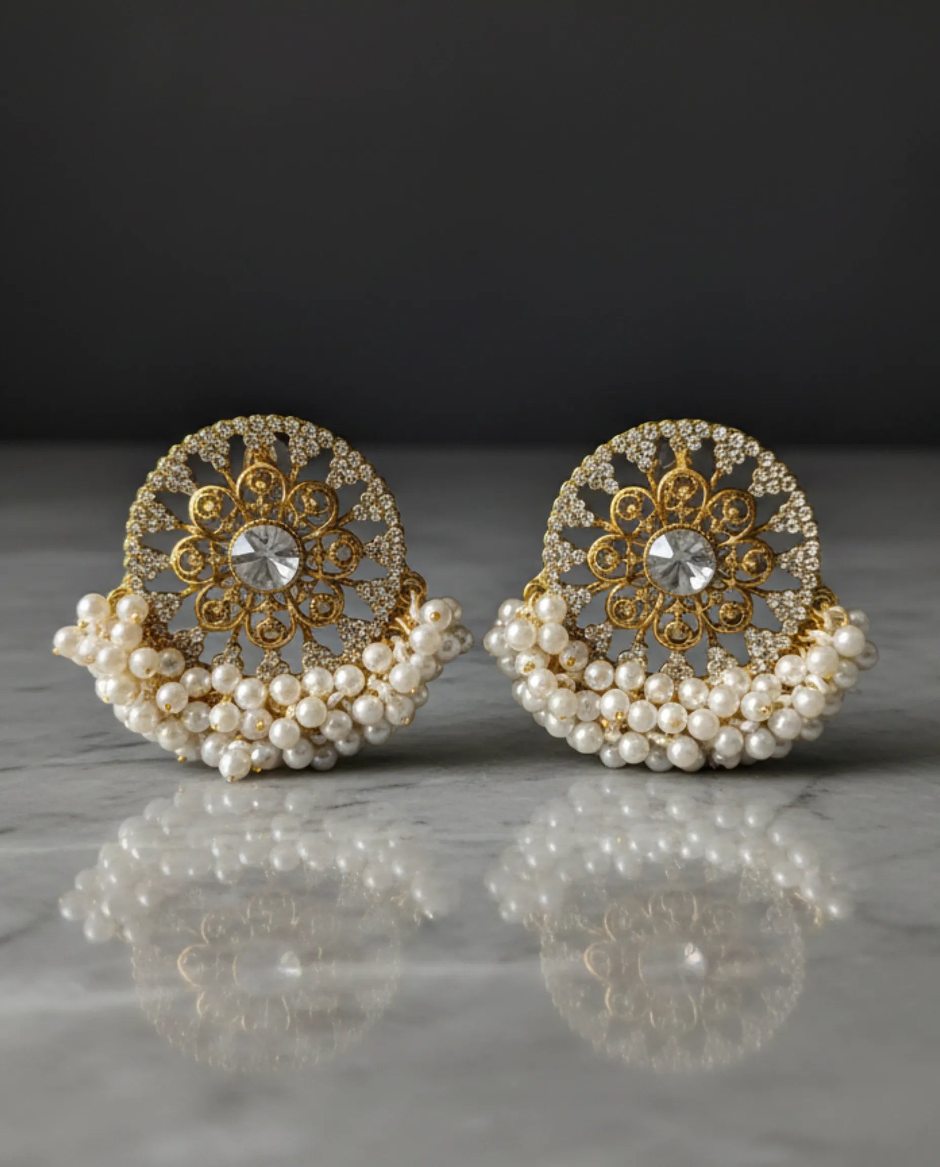 Orneza Pearl Encrusted Gold Chandbali Statement Earrings