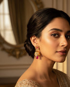 Orneza Royal Ruby Gold Jhumka Earrings