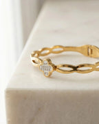 Orneza Gold Clover Crystal Bangle with Mother of Pearl Finish