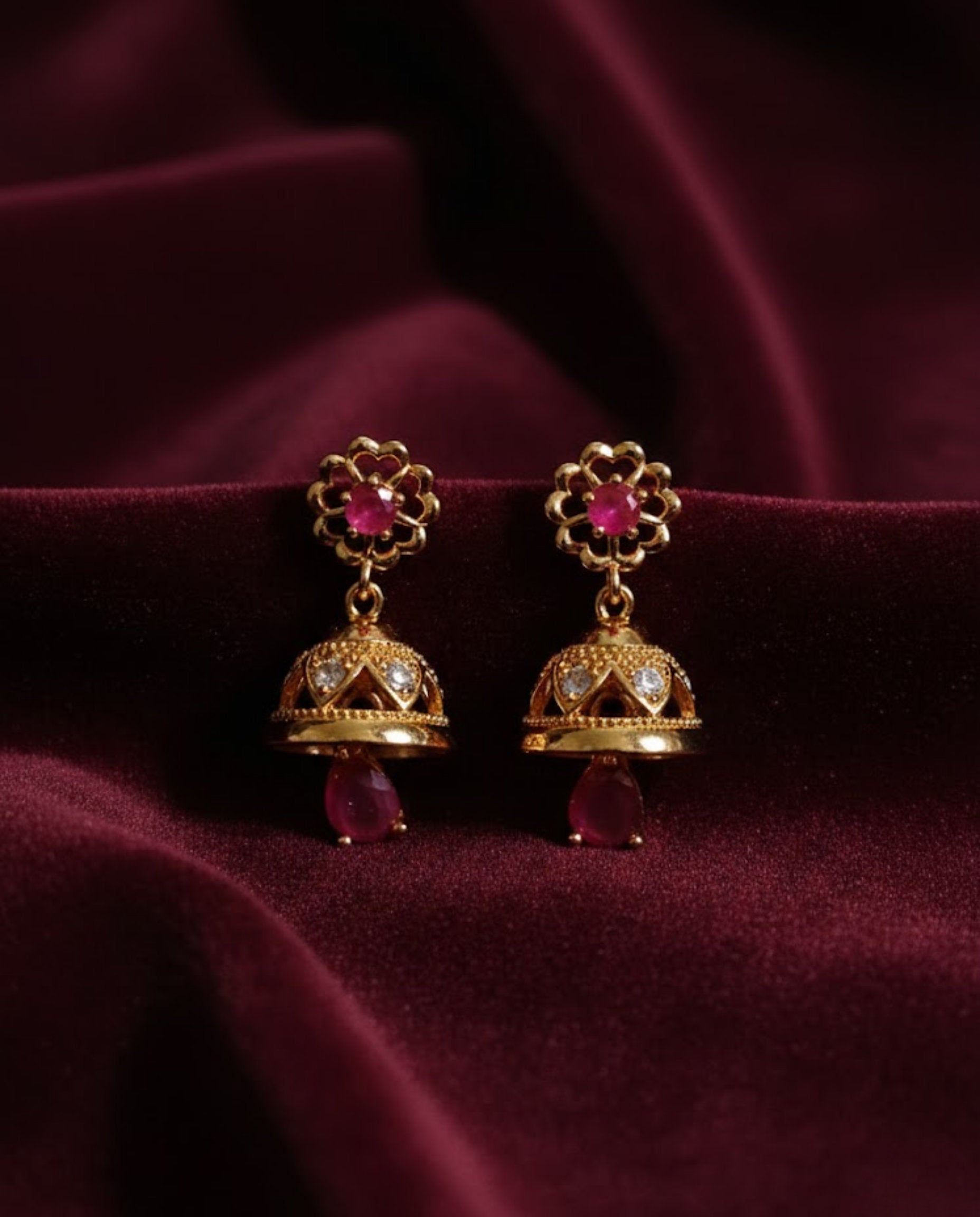 Orneza Royal Ruby Gold Jhumka Earrings