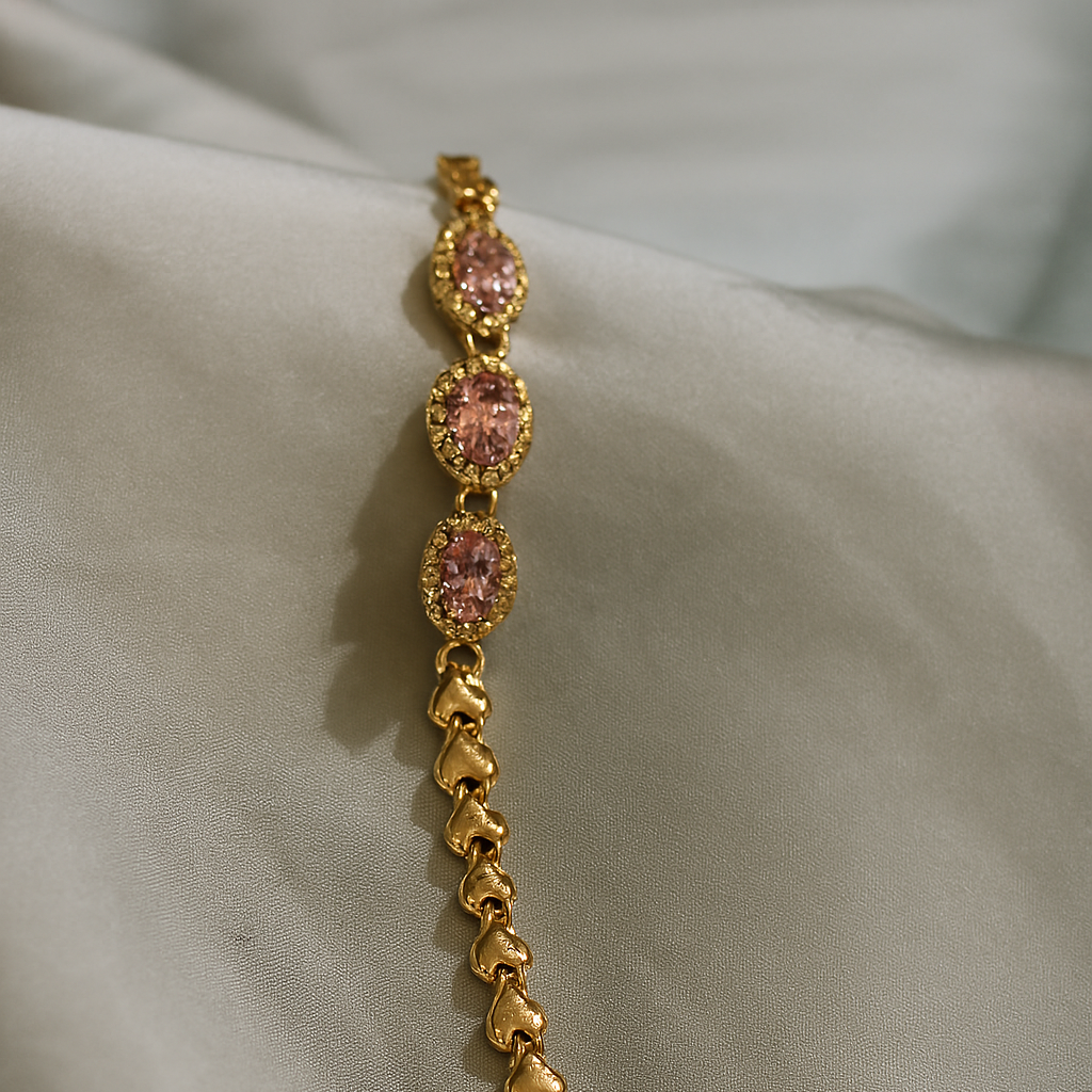 Gold-Plated Bracelet with Pink Crystal Accents – Vintage Elegance