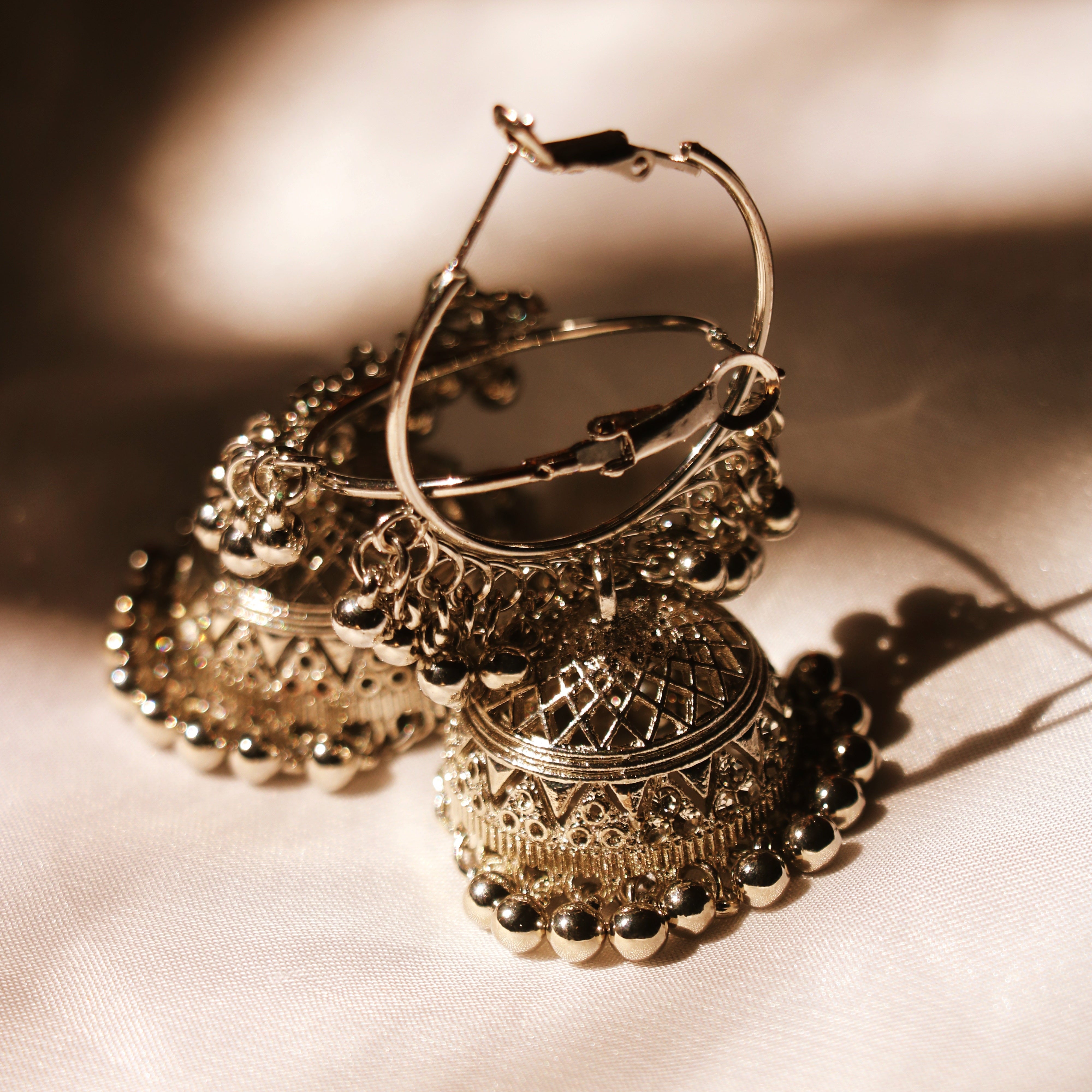 Silver-Plated Hoop Jhumka Earrings – Graceful Fusion of Modern and Traditional Elegance