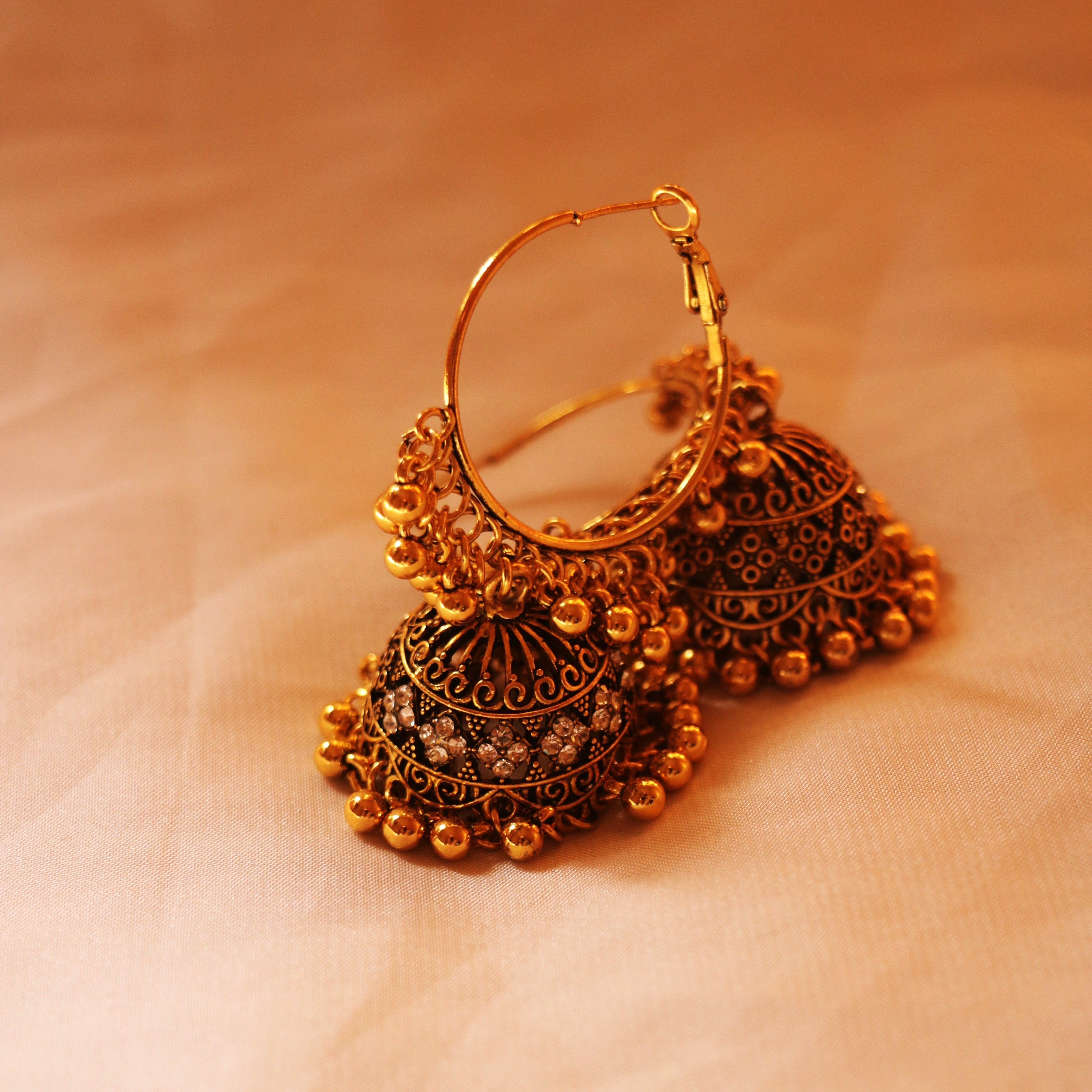 Golden Hoop Jhumka Earrings – Traditional Charm Meets Modern Elegance