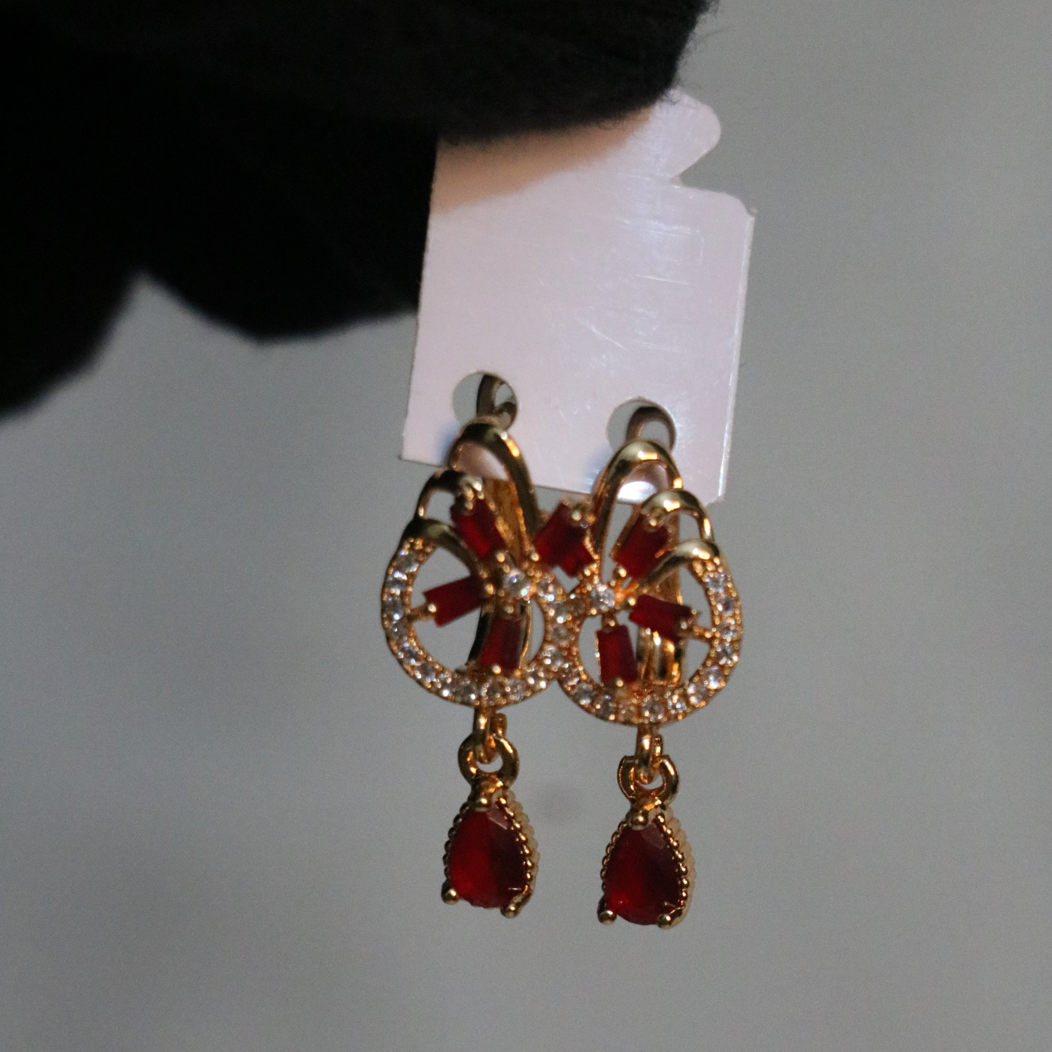 Red Crystal Gold Drop Earrings  – Perfect for Weddings & Festive Looks