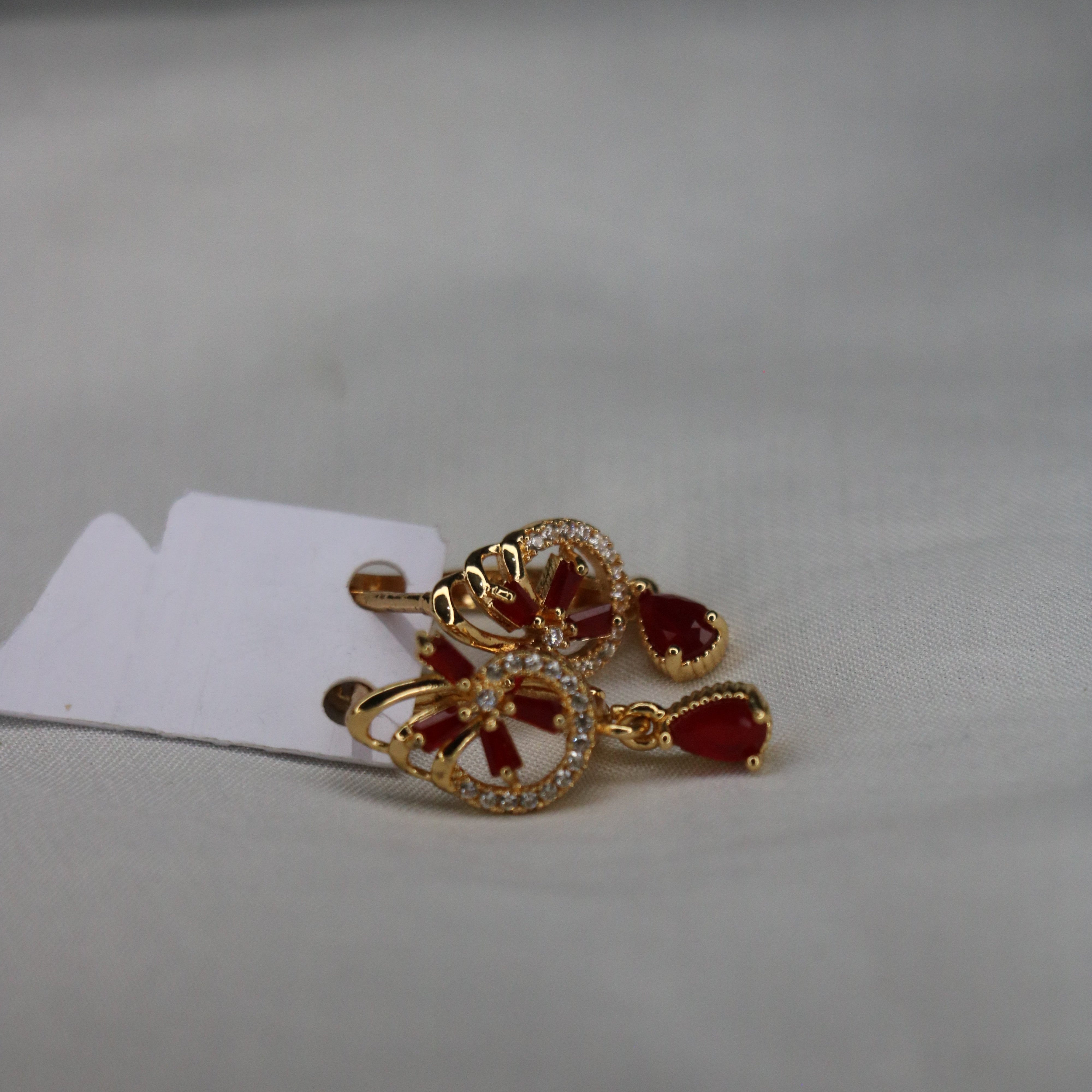 Red Crystal Gold Drop Earrings  – Perfect for Weddings & Festive Looks