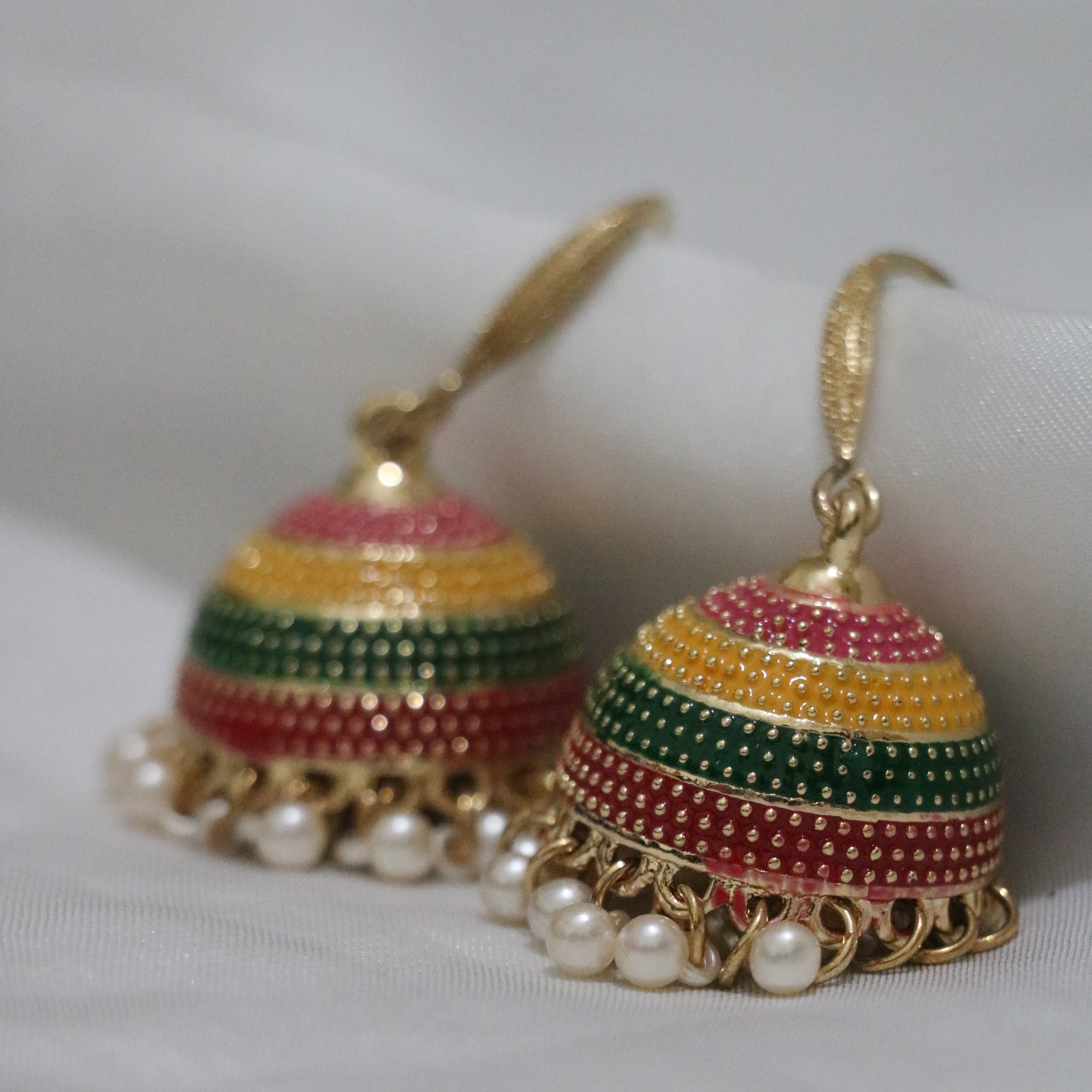 Traditional Multicolor Jhumka Earrings with Pearl Details – Cultural Charm