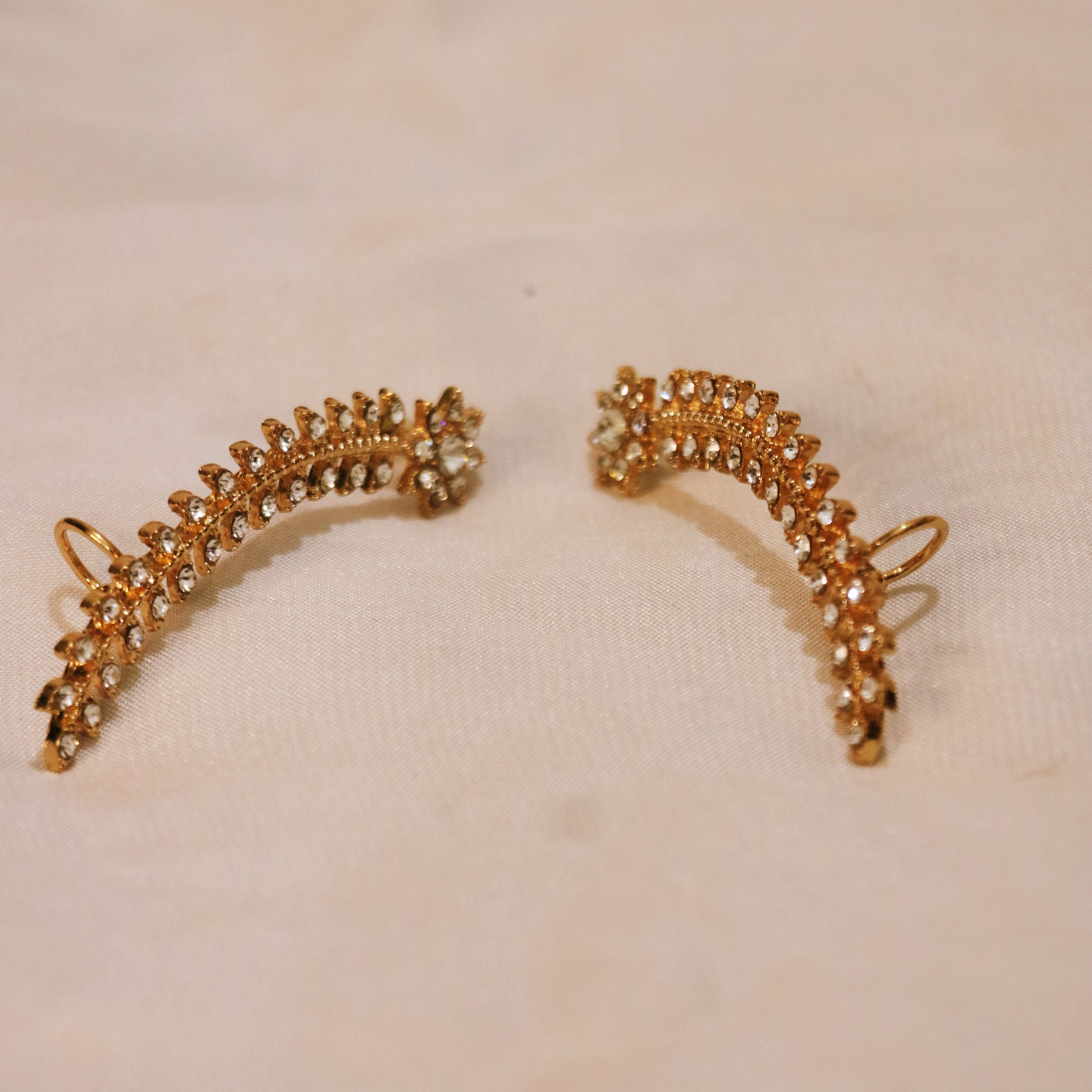 Golden & Silver Crystal  Cuff Earrings – Glamour Redefined