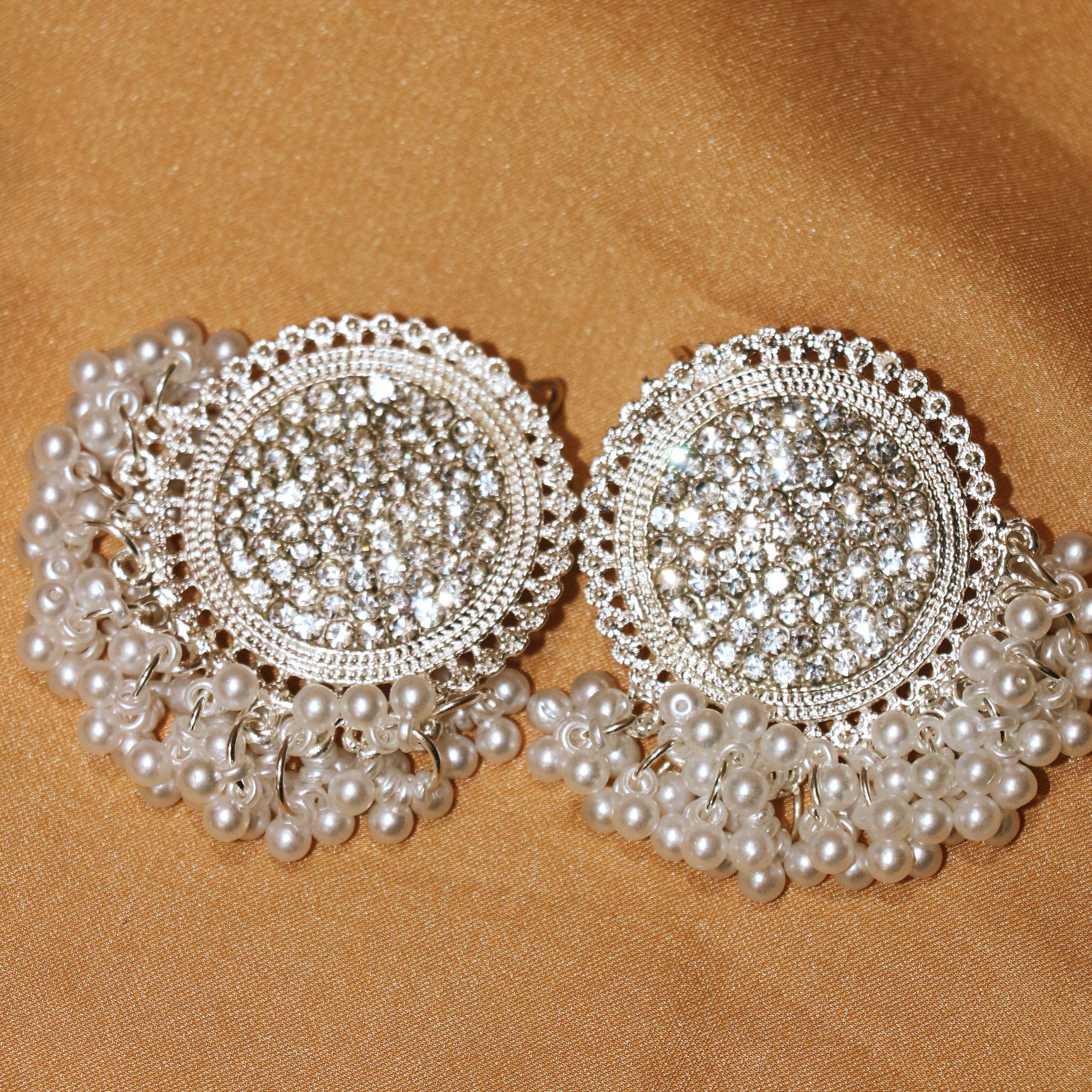 Ornaza Silver-Plated Pearl Chandbali Earrings – Timeless Beauty