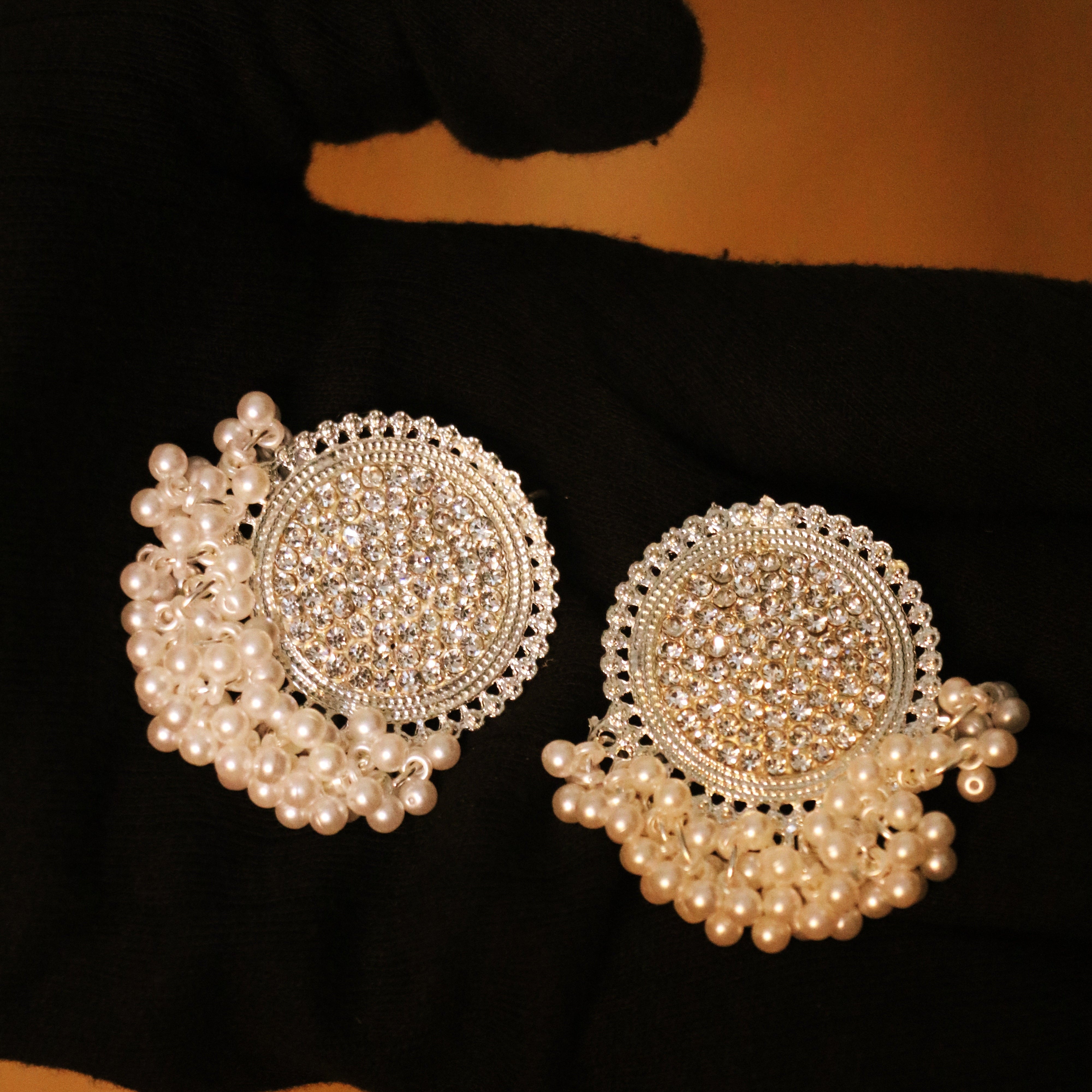 Ornaza Silver-Plated Pearl Chandbali Earrings – Timeless Beauty