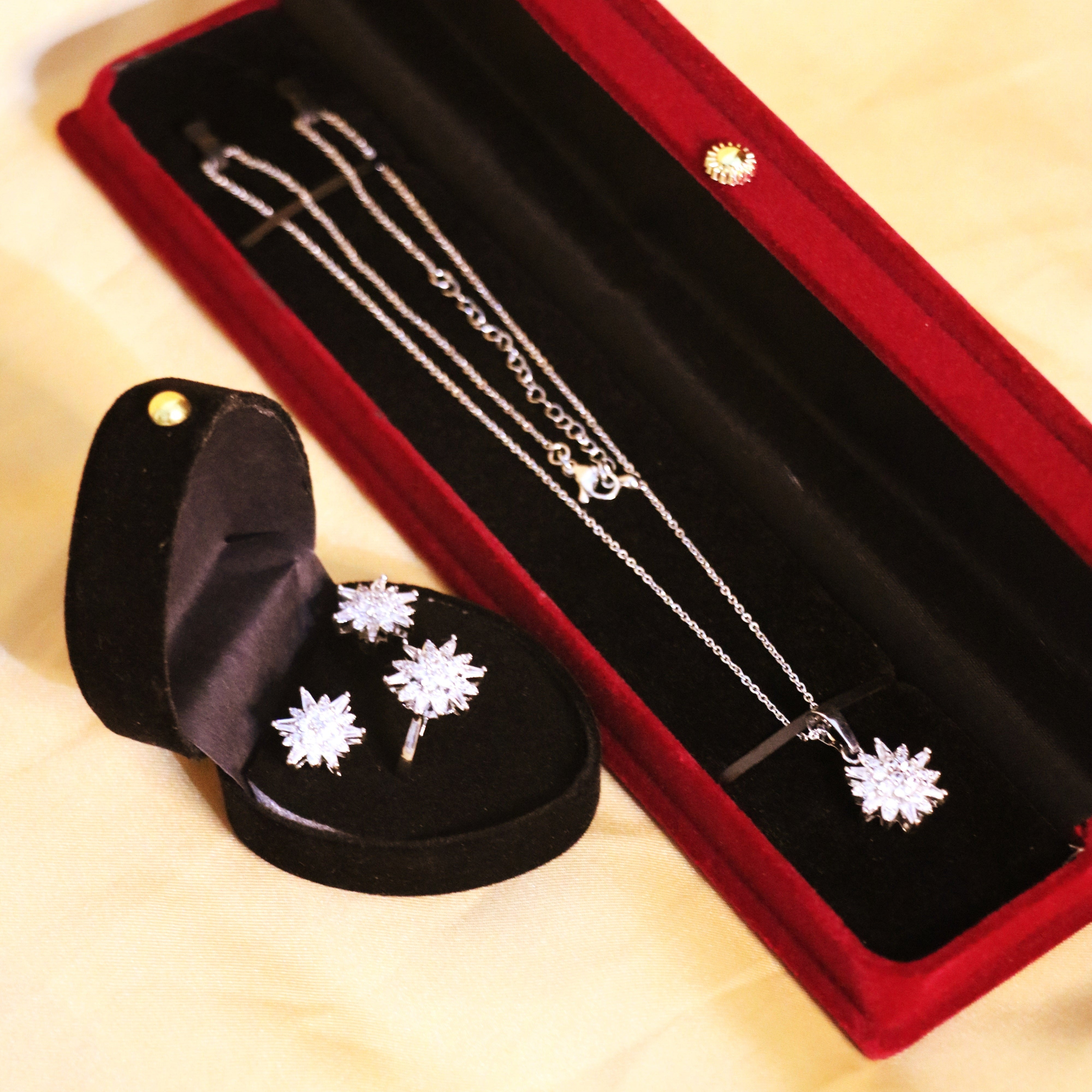 Radiant Starburst Jewelry Set – Necklace, Earrings, and Ring