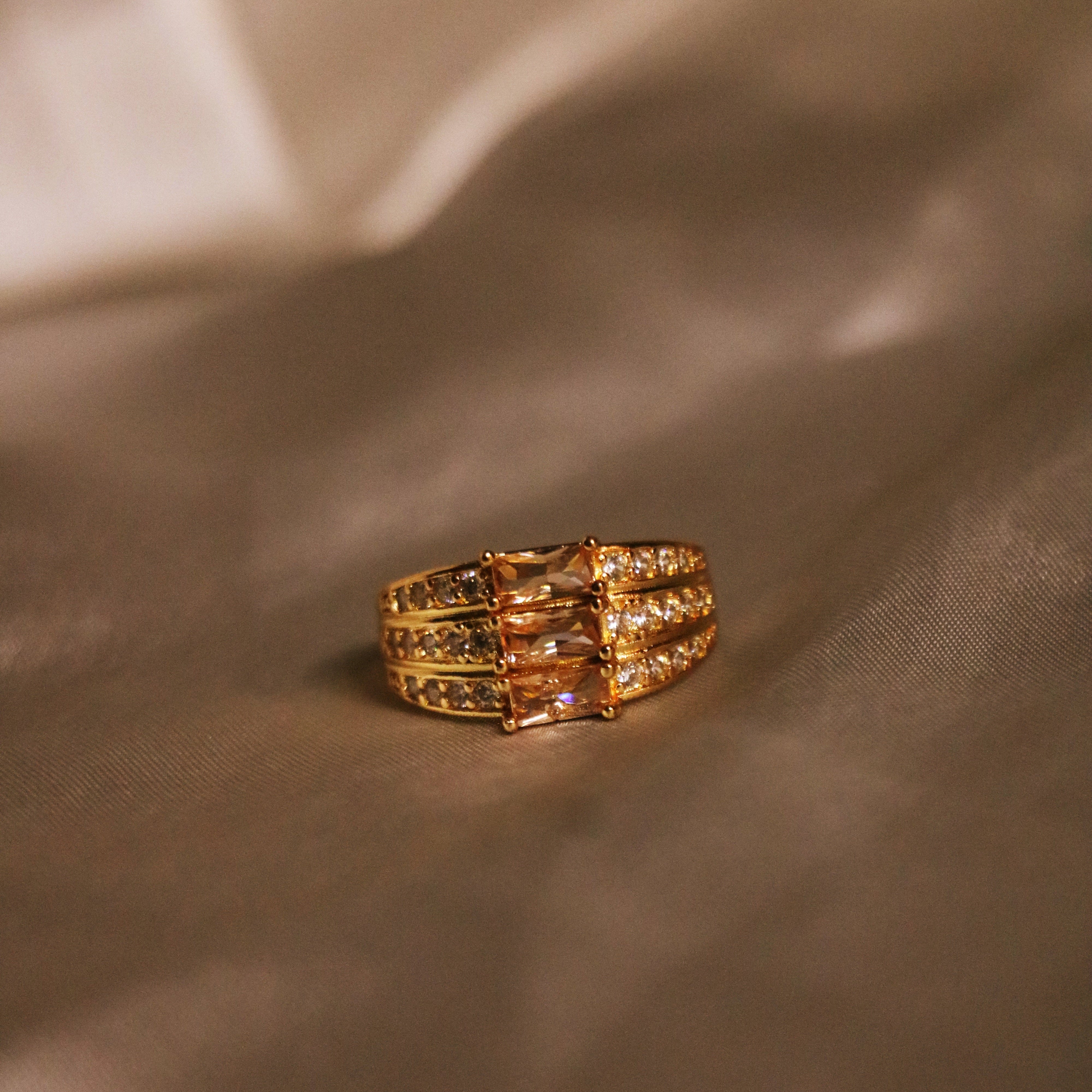 Triple Row Adjustable Ring with Sparkling Stones – Gold & Silver Plated Options