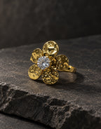 Orneza Gold-Tone Hammered Flower Ring — styled view