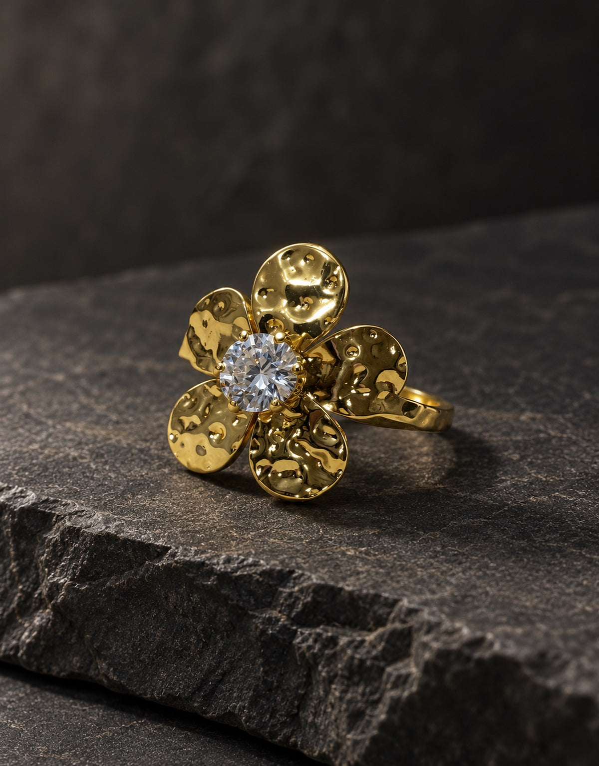 Orneza Gold-Tone Hammered Flower Ring — styled view